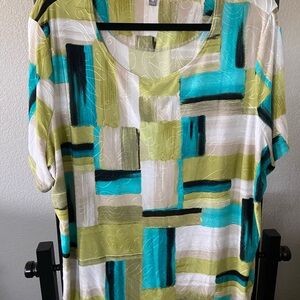 JM Collection Multicolor Geometric Short Sleeve Top